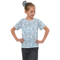 Funny And Funny Hares  And Rabbits In The Meadow Kids  Mesh Piece Tee