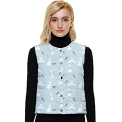 Funny And Funny Hares  And Rabbits In The Meadow Women s Short Button Up Puffer Vest by SychEva