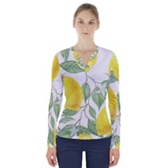 Vintage Lemons V-neck Long Sleeve Top