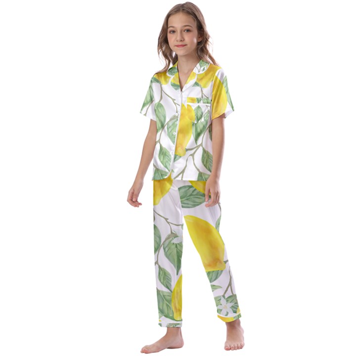 Vintage Lemons Kids  Satin Short Sleeve Pajamas Set