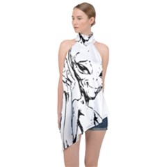 Paul Alien Halter Asymmetric Satin Top by KenArtShop