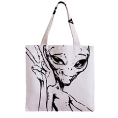 Paul Alien Zipper Grocery Tote Bag by KenArtShop