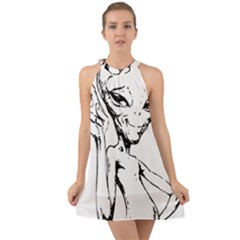 Paul Alien Halter Tie Back Chiffon Dress by KenArtShop