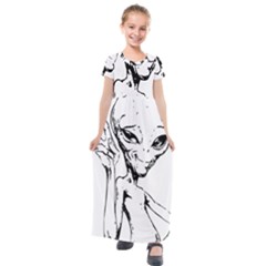 Paul Alien Kids  Short Sleeve Maxi Dress by KenArtShop