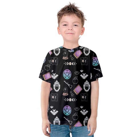 Witch Goth Pastel Pattern Kids  Cotton Tee by NerdySparkleGoth