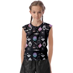 Witch Goth Pastel Pattern Kids  Raglan Cap Sleeve Tee