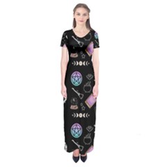 Witch Goth Pastel Pattern Short Sleeve Maxi Dress