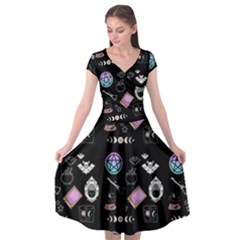 Witch Goth Pastel Pattern Cap Sleeve Wrap Front Dress