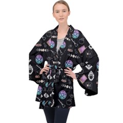 Witch Goth Pastel Pattern Long Sleeve Velvet Kimono 