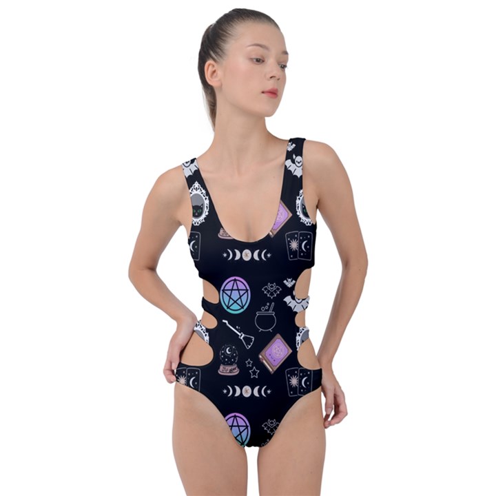 Witch Goth Pastel Pattern Side Cut Out Swimsuit