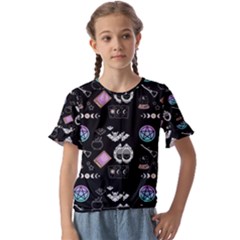 Witch Goth Pastel Pattern Kids  Cuff Sleeve Scrunch Bottom Tee