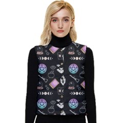 Witch Goth Pastel Pattern Women s Short Button Up Puffer Vest