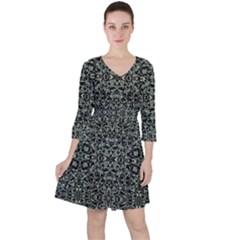 Initricate Ornate Abstract Print Quarter Sleeve Ruffle Waist Dress by dflcprintsclothing