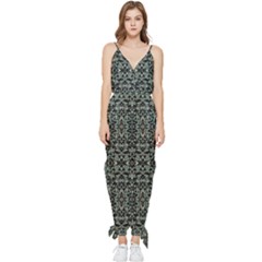 Initricate Ornate Abstract Print Sleeveless Tie Ankle Jumpsuit