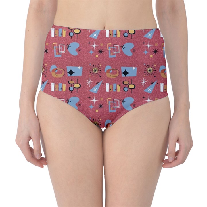 50s Small Print Classic High-Waist Bikini Bottoms