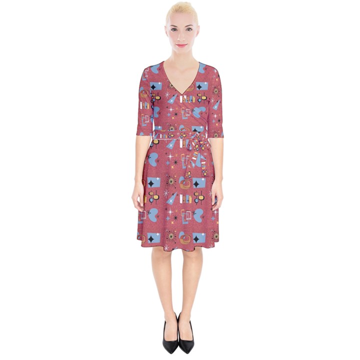 50s Small Print Wrap Up Cocktail Dress