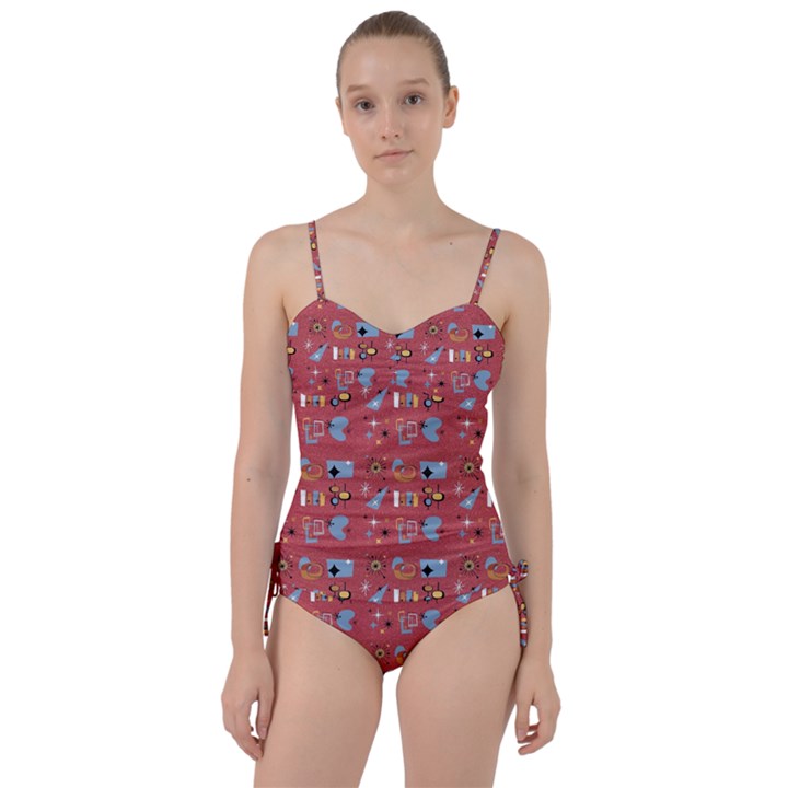 50s Small Print Sweetheart Tankini Set