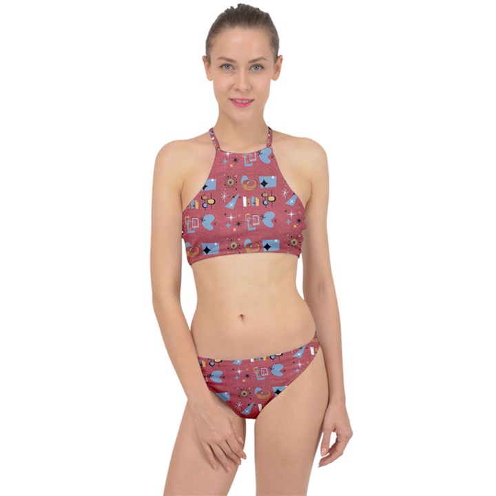 50s Small Print Racer Front Bikini Set