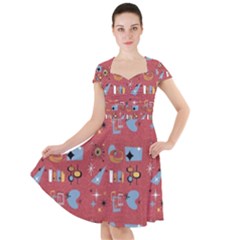 50s Small Print Cap Sleeve Midi Dress