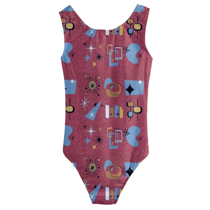 50s Small Print Kids  Cut-Out Back One Piece Swimsuit