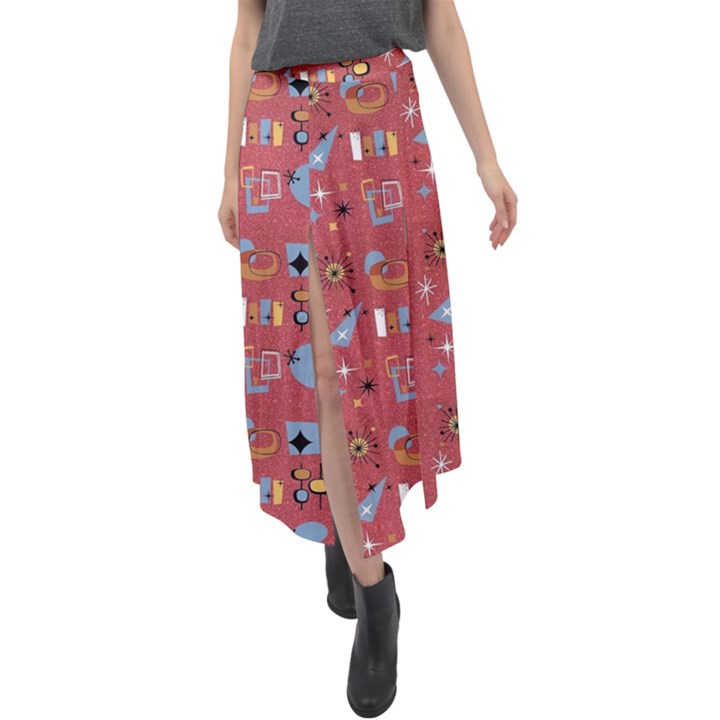 50s Small Print Velour Split Maxi Skirt