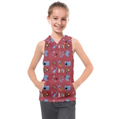 50s Small Print Kids  Sleeveless Hoodie