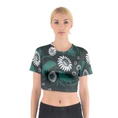 Folk Flowers Pattern Cotton Crop Top