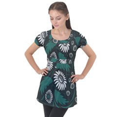 Folk Flowers Pattern Puff Sleeve Tunic Top by Eskimos