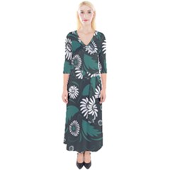 Folk Flowers Pattern Quarter Sleeve Wrap Maxi Dress by Eskimos