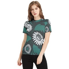 Folk Flowers Pattern Women s Short Sleeve Rash Guard by Eskimos