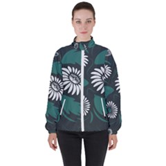 Folk Flowers Pattern Women s High Neck Windbreaker by Eskimos