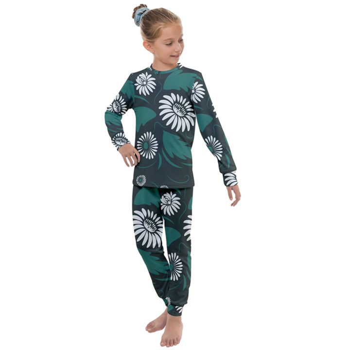 Folk flowers pattern Kids  Long Sleeve Set 