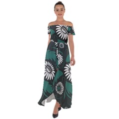 Folk Flowers Pattern Off Shoulder Open Front Chiffon Dress by Eskimos