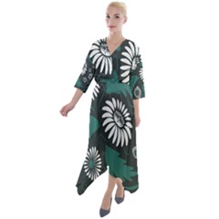 Folk Flowers Pattern Quarter Sleeve Wrap Front Maxi Dress by Eskimos