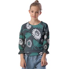 Folk Flowers Pattern Kids  Cuff Sleeve Top