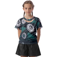 Folk Flowers Pattern Kids  Front Cut Tee by Eskimos