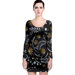 Folk Flowers Pattern Long Sleeve Bodycon Dress by Eskimos