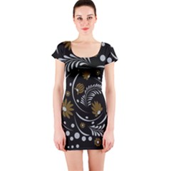 Folk Flowers Pattern Short Sleeve Bodycon Dress by Eskimos