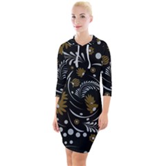 Folk Flowers Pattern Quarter Sleeve Hood Bodycon Dress by Eskimos