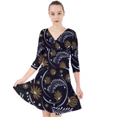 Folk Flowers Pattern Quarter Sleeve Front Wrap Dress by Eskimos