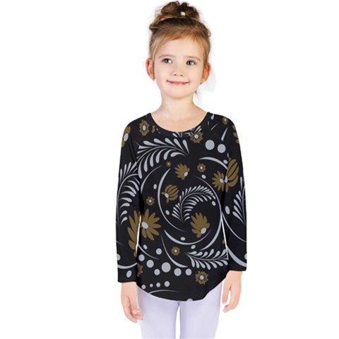 Folk Flowers Pattern Kids  Long Sleeve Tee by Eskimos