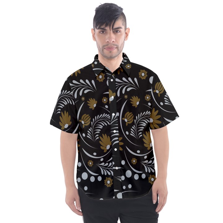 Folk flowers pattern Men s Short Sleeve Shirt