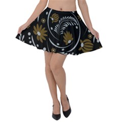 Folk Flowers Pattern Velvet Skater Skirt by Eskimos