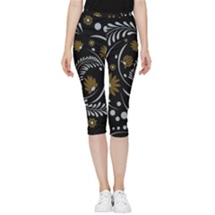 Folk Flowers Pattern Inside Out Lightweight Velour Capri Leggings  by Eskimos