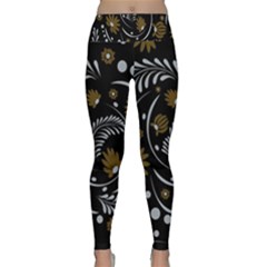 Folk Flowers Pattern Lightweight Velour Classic Yoga Leggings by Eskimos