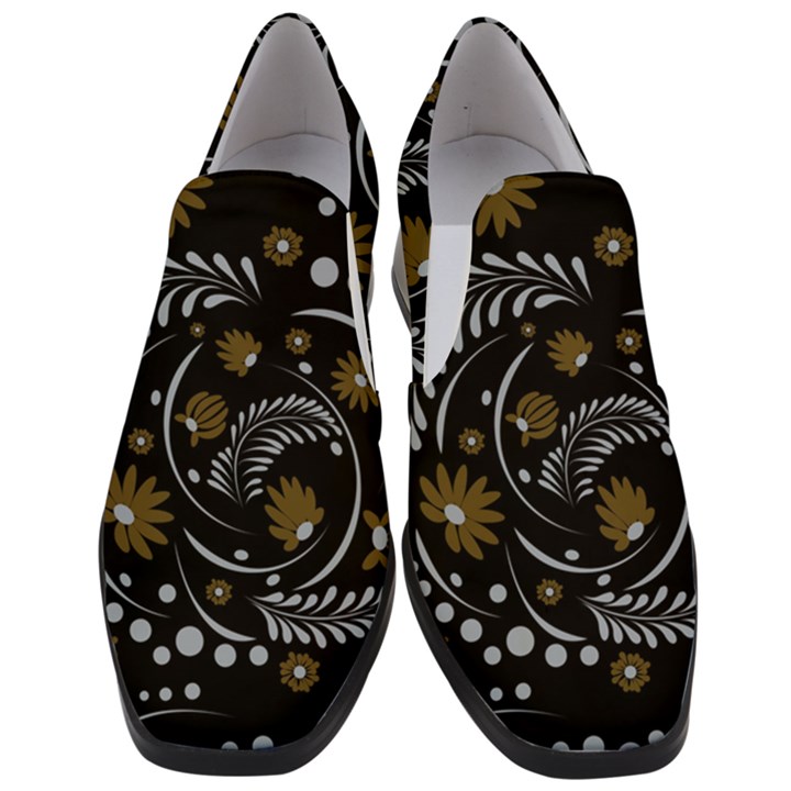 Folk flowers pattern Women Slip On Heel Loafers