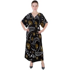 Folk Flowers Pattern V-neck Boho Style Maxi Dress by Eskimos