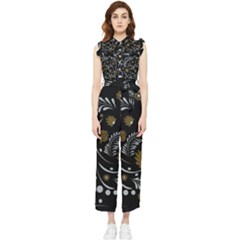 Folk Flowers Pattern Women s Frill Top Jumpsuit