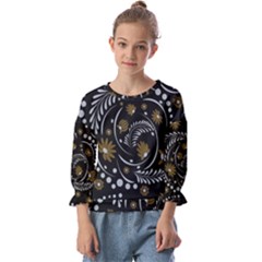 Folk Flowers Pattern Kids  Cuff Sleeve Top