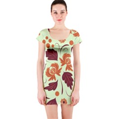 Folk Flowers Pattern Short Sleeve Bodycon Dress by Eskimos